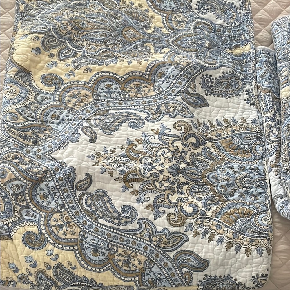 Impressions Blue and Cream Paisley Quilt and Pillow Shams